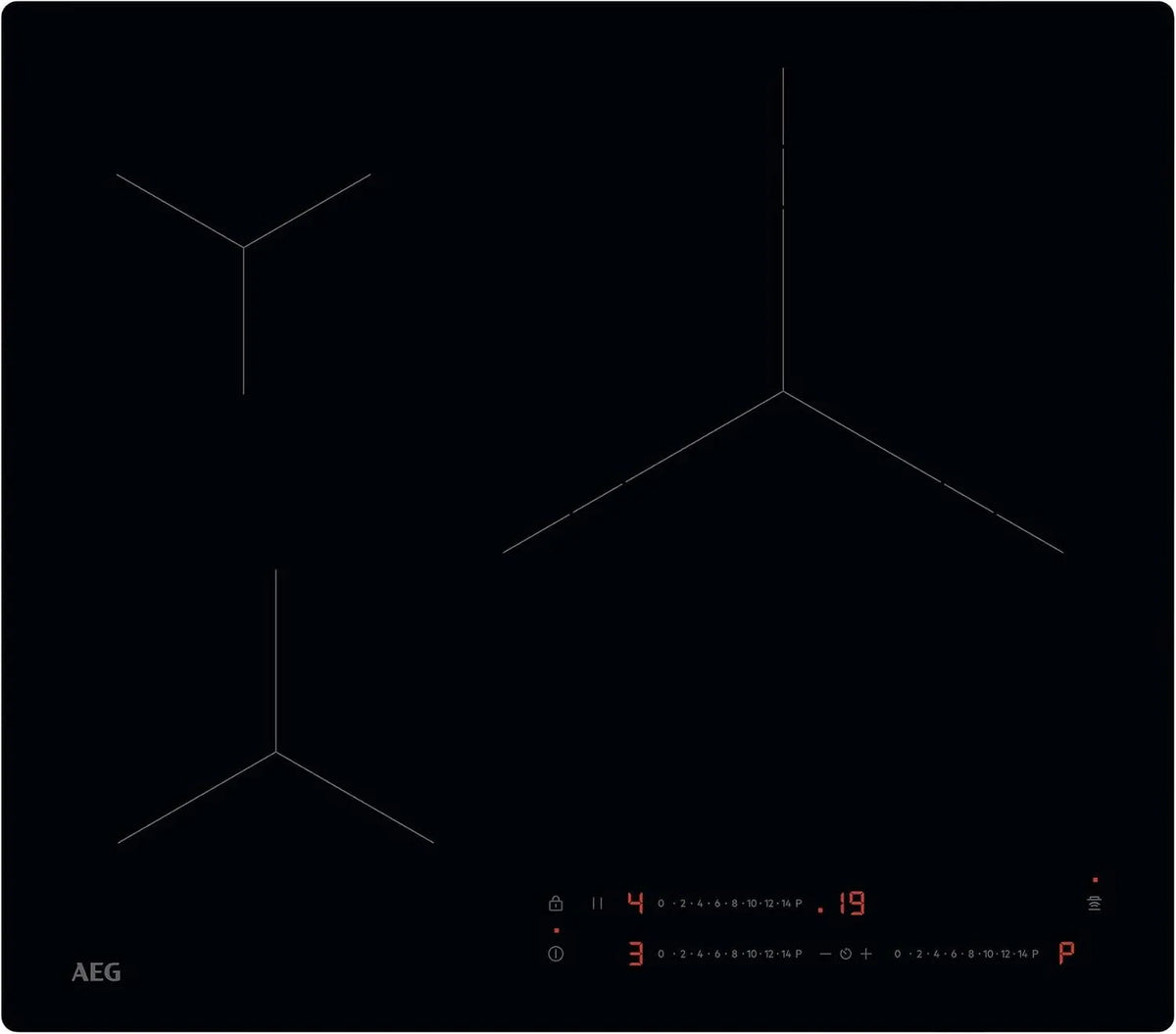 AEG TO63IV00IB Hob2Hood-System Induktionskochfeld, 60 cm, 3 Kochzonen, Induktionsplatte, Boost, Timer, Schwarz, Paella-Zone, unabhängige Schieberegler