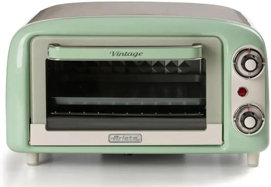 Backofen 60-Minuten-Timer, 10 L, 800 W, Grill, Edelstahl, Grün, Temperatur bis 230°C, Ariete 3919 Vintage Minibackofen, 800W, Doppelverglasung