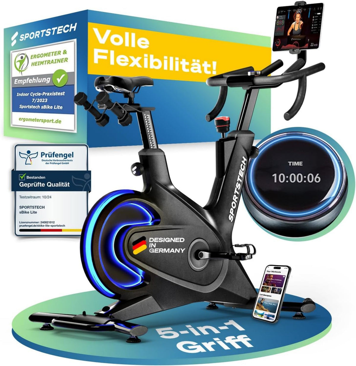 Sportstech Heimtrainer – LED-Anzeige, 5 kg, 150 kg